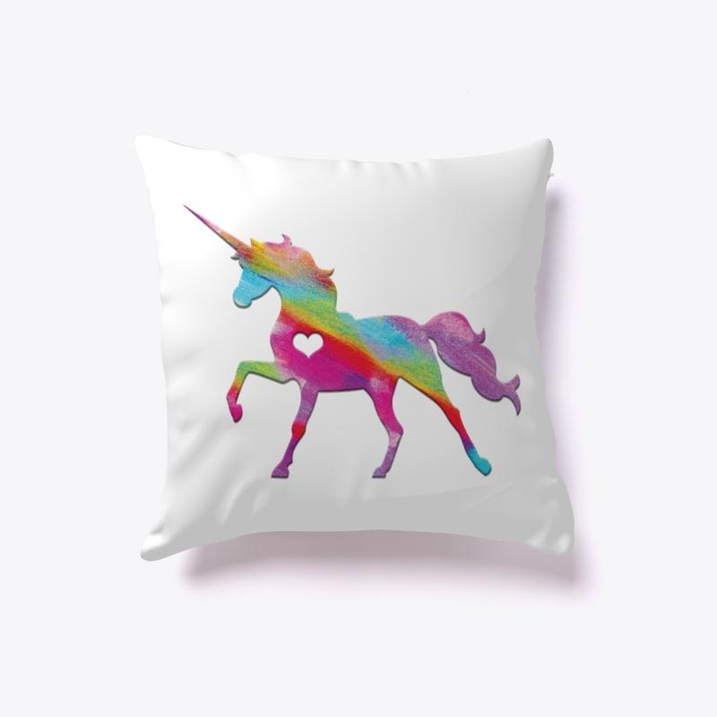 Rainbow Unicorn with Heart Pillow